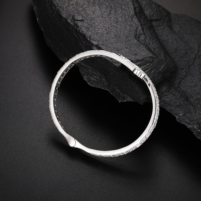 BAGUETTE MOISSANITE CLOVER CUFF BANGLE BRACELET IN STERLING SILVER - Image 6