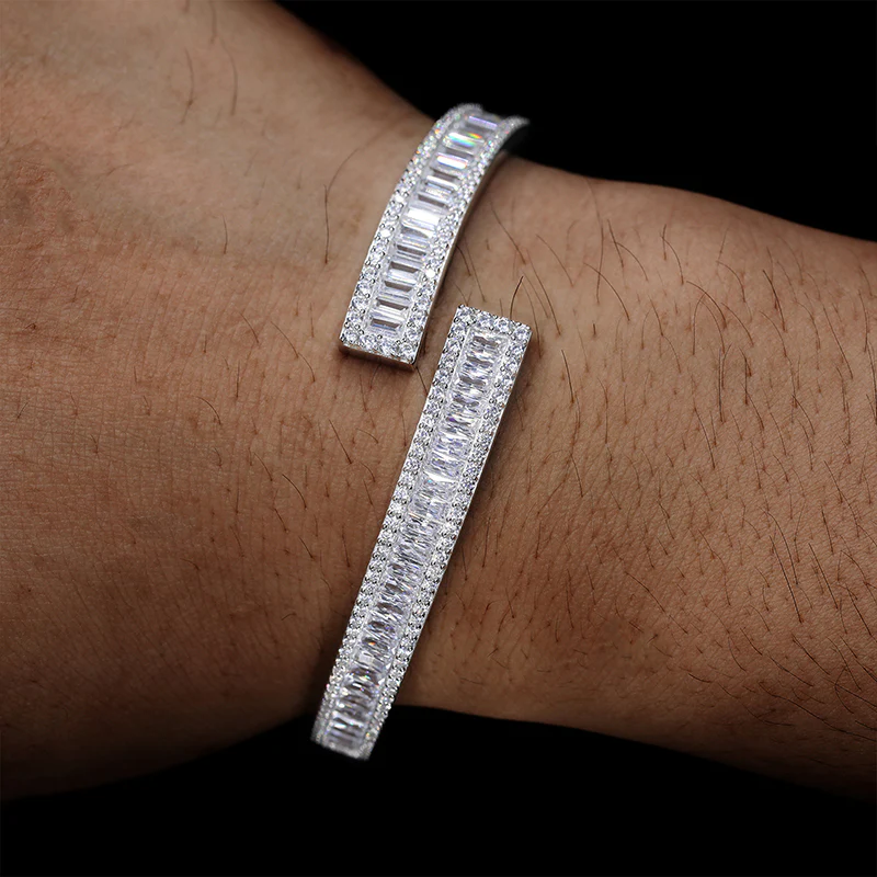 BAGUETTE MOISSANITE DIAMOND BANGLE BRACELET IN STERLING SILVER - Image 2