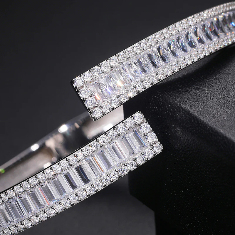 BAGUETTE MOISSANITE DIAMOND BANGLE BRACELET IN STERLING SILVER - Image 3