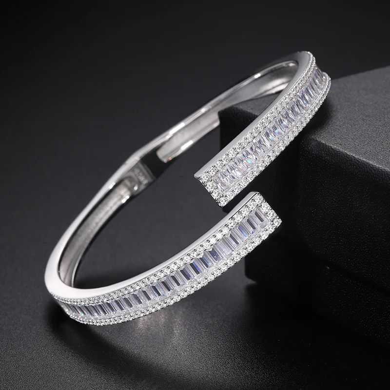 BAGUETTE MOISSANITE DIAMOND BANGLE BRACELET IN STERLING SILVER - Image 4