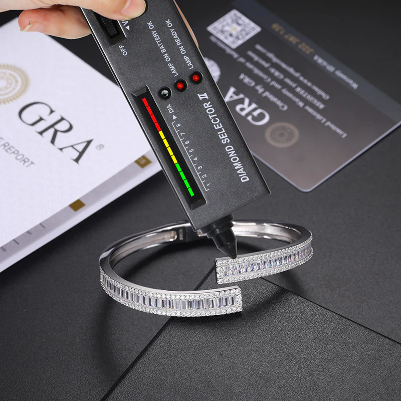 BAGUETTE MOISSANITE DIAMOND BANGLE BRACELET IN STERLING SILVER - Image 5