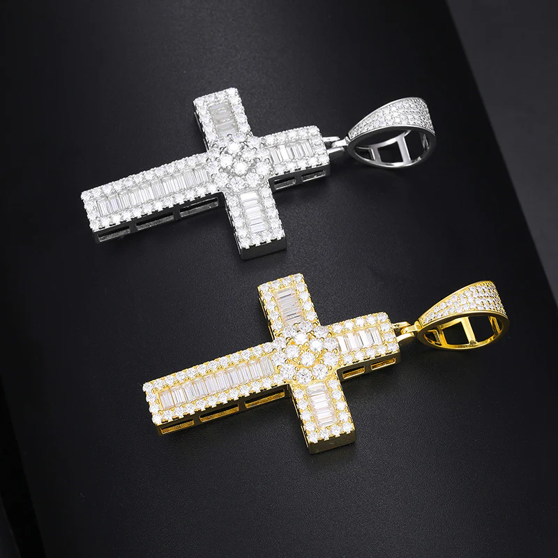 BAGUETTE MOISSANITE DIAMOND CROSS PENDANT IN STERLING SILVER - Image 3