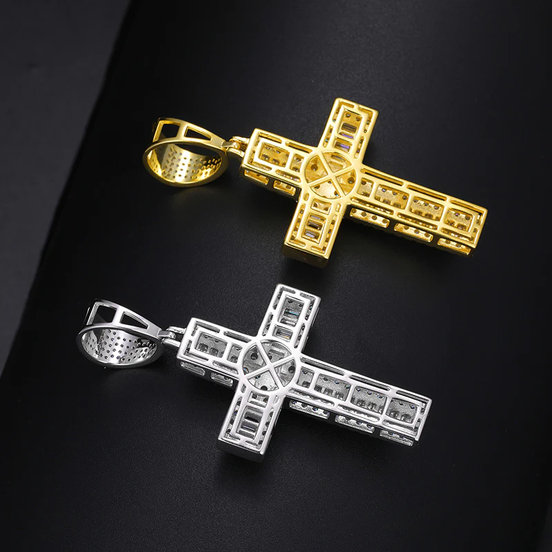 BAGUETTE MOISSANITE DIAMOND CROSS PENDANT IN STERLING SILVER - Image 4