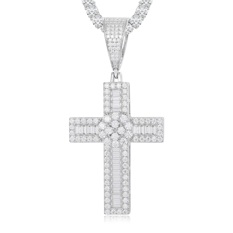 BAGUETTE MOISSANITE DIAMOND CROSS PENDANT IN STERLING SILVER - Image 5