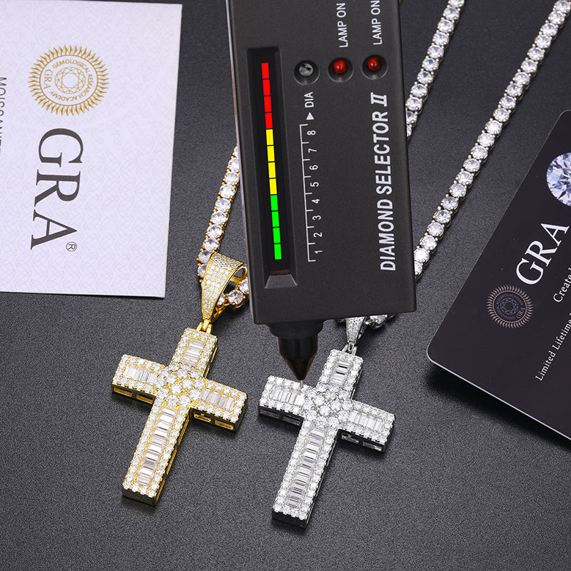 BAGUETTE MOISSANITE DIAMOND CROSS PENDANT IN STERLING SILVER - Image 6