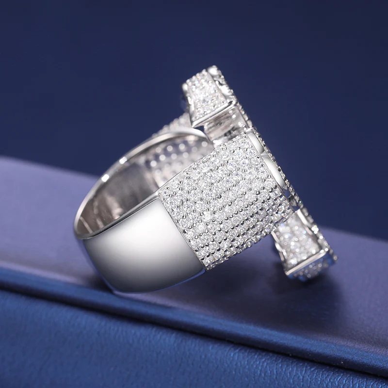 BAGUETTE MOISSANITE DIAMOND CROSS RING IN STERLING SILVER {STYLE 2} - Image 3