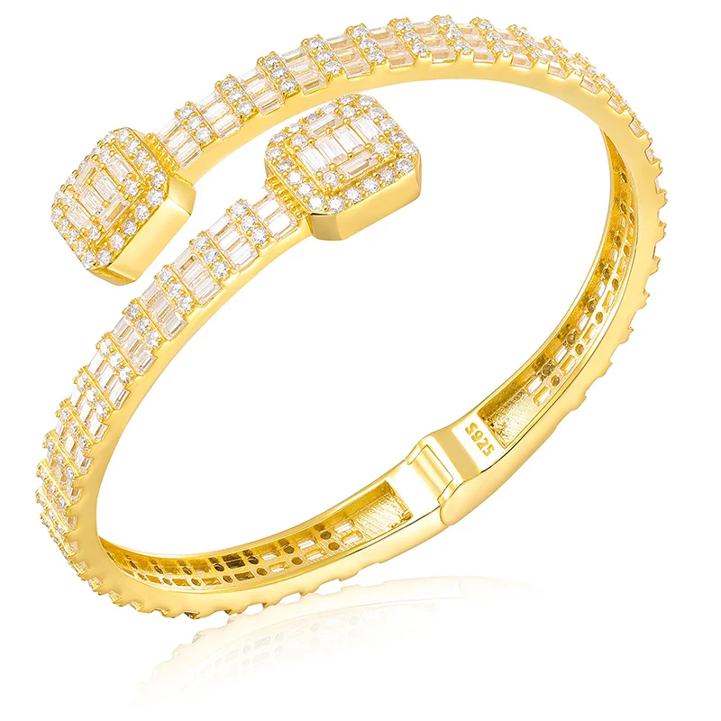 BAGUETTE MOISSANITE DIAMOND CUFF BANGLE BRACELET IN STERLING SILVER - Image 2
