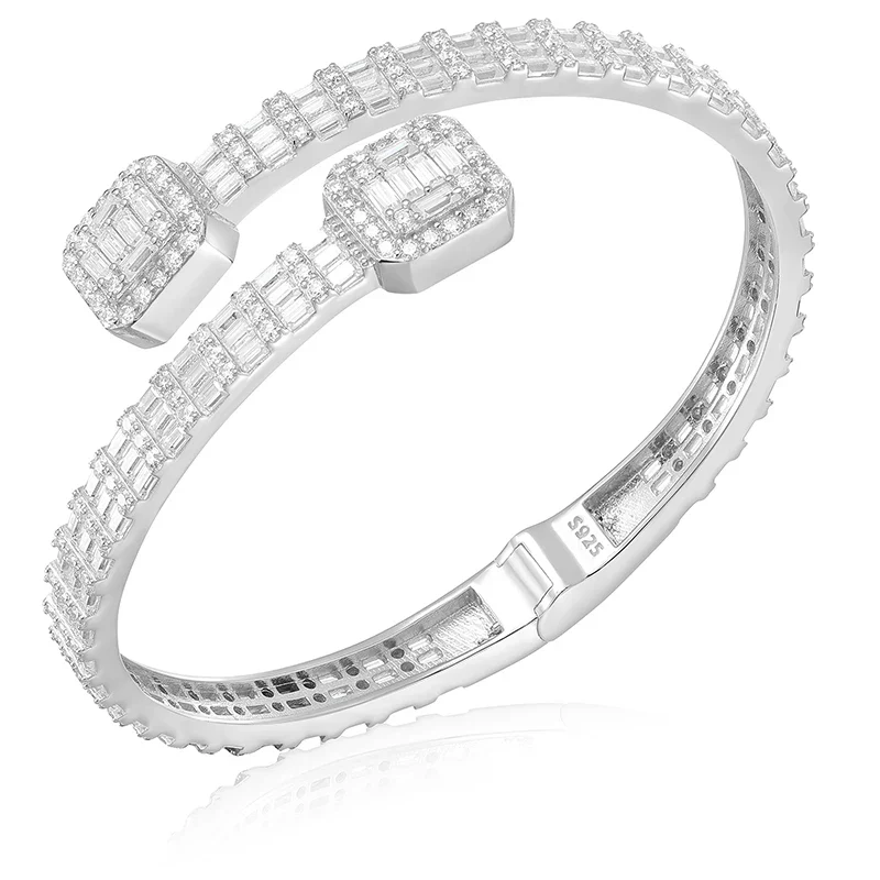 BAGUETTE MOISSANITE DIAMOND CUFF BANGLE BRACELET IN STERLING SILVER - Image 3