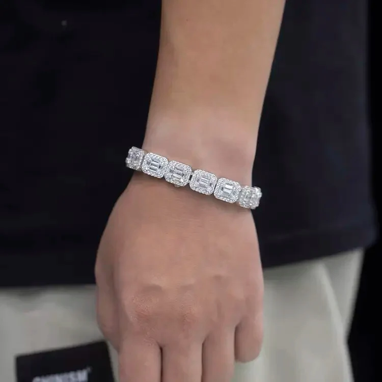 BAGUETTE MOISSANITE DIAMOND SUGAR TENNIS BRACELET IN STERLING SILVER - Image 2