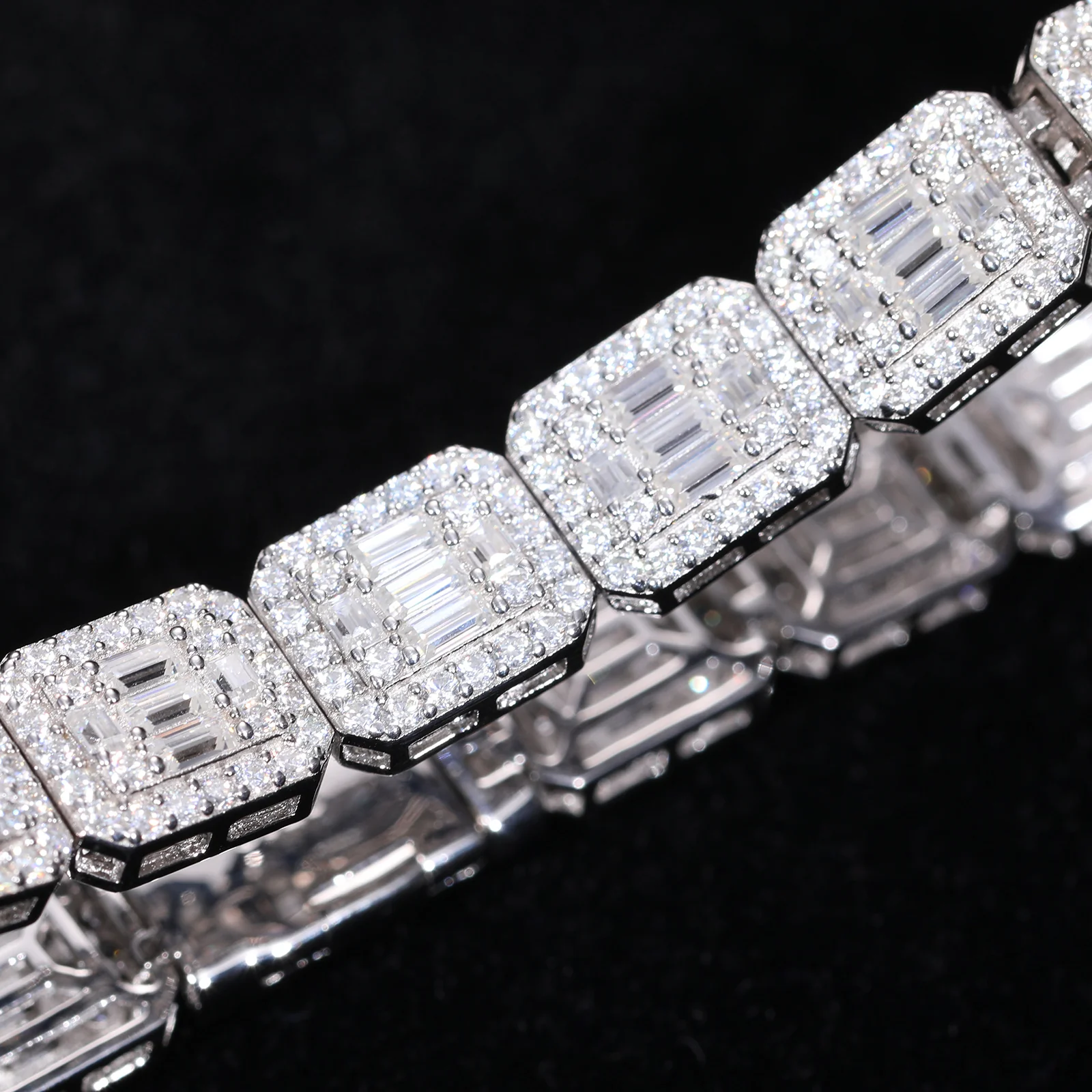 BAGUETTE MOISSANITE DIAMOND SUGAR TENNIS BRACELET IN STERLING SILVER - Image 3