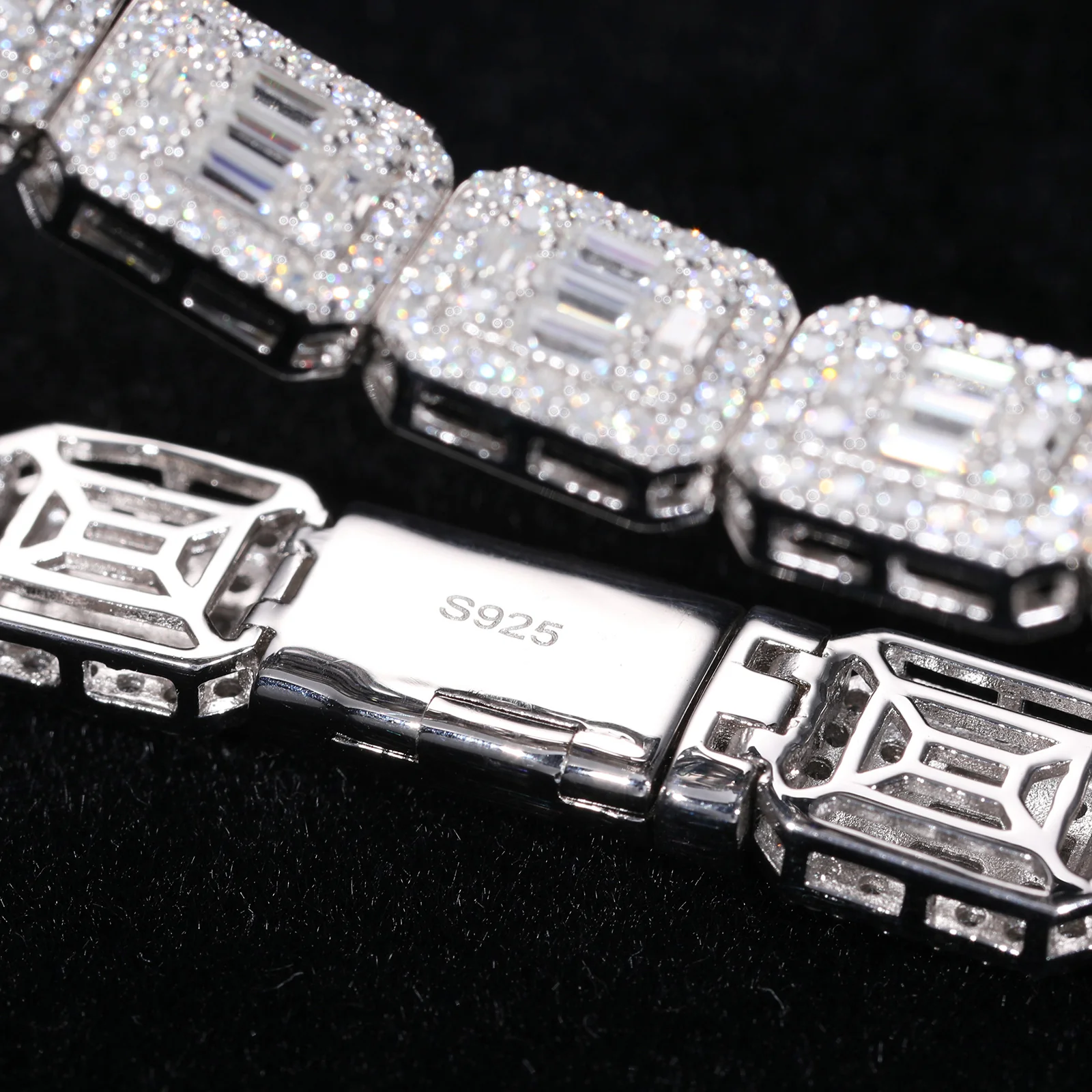 BAGUETTE MOISSANITE DIAMOND SUGAR TENNIS BRACELET IN STERLING SILVER - Image 4