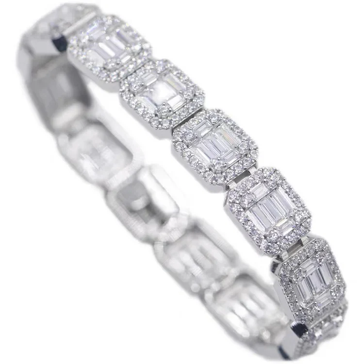 BAGUETTE MOISSANITE DIAMOND SUGAR TENNIS BRACELET IN STERLING SILVER - Image 5