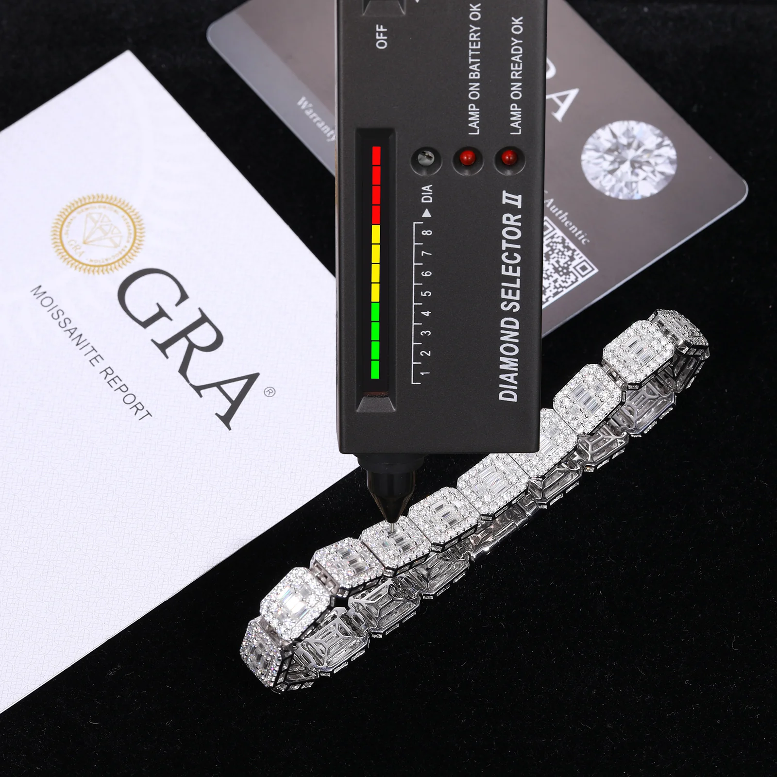 BAGUETTE MOISSANITE DIAMOND SUGAR TENNIS BRACELET IN STERLING SILVER - Image 7