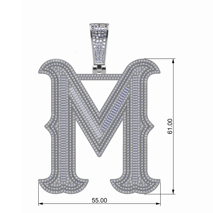 BAGUETTE MOISSANITE DIAMOND LETTER INITIAL PENDANT NECKLACE IN STERLING SILVER - Image 17