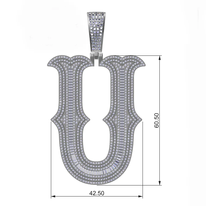BAGUETTE MOISSANITE DIAMOND LETTER INITIAL PENDANT NECKLACE IN STERLING SILVER - Image 25