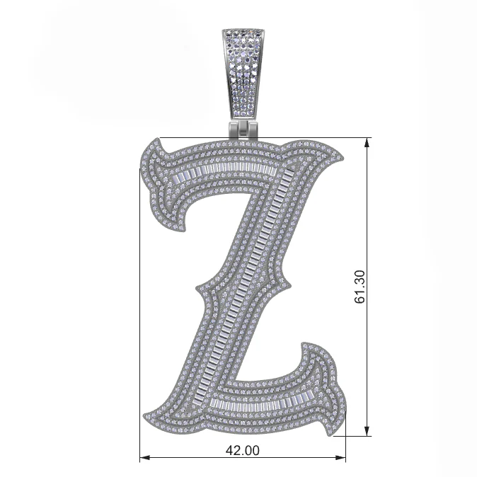 BAGUETTE MOISSANITE DIAMOND LETTER INITIAL PENDANT NECKLACE IN STERLING SILVER - Image 30