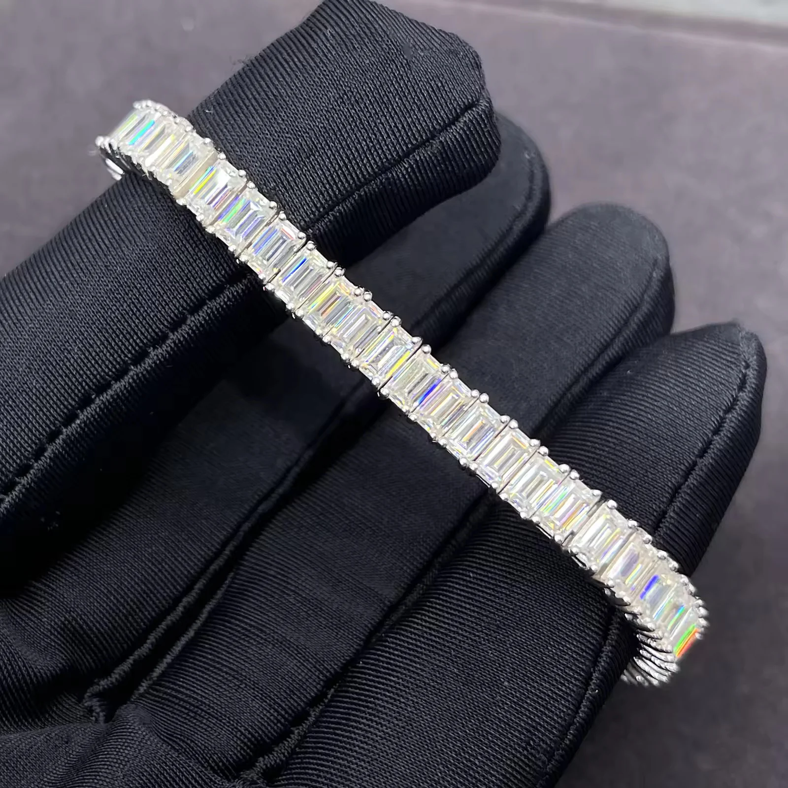 BAGUETTE MOISSANITE DIAMOND TENNIS BRACELET IN STERLING SILVER - Image 2