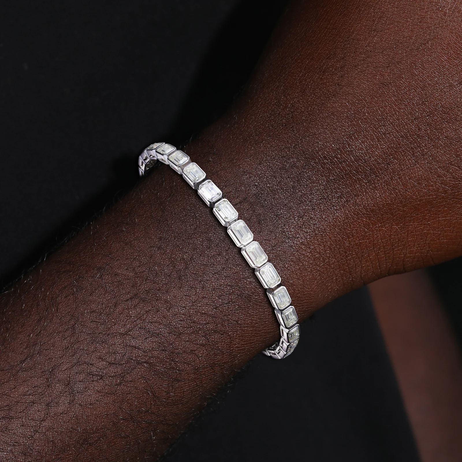BAGUETTE MOISSANITE DIAMOND TENNIS BRACELET IN STERLING SILVER {STYLE 2} - Image 2