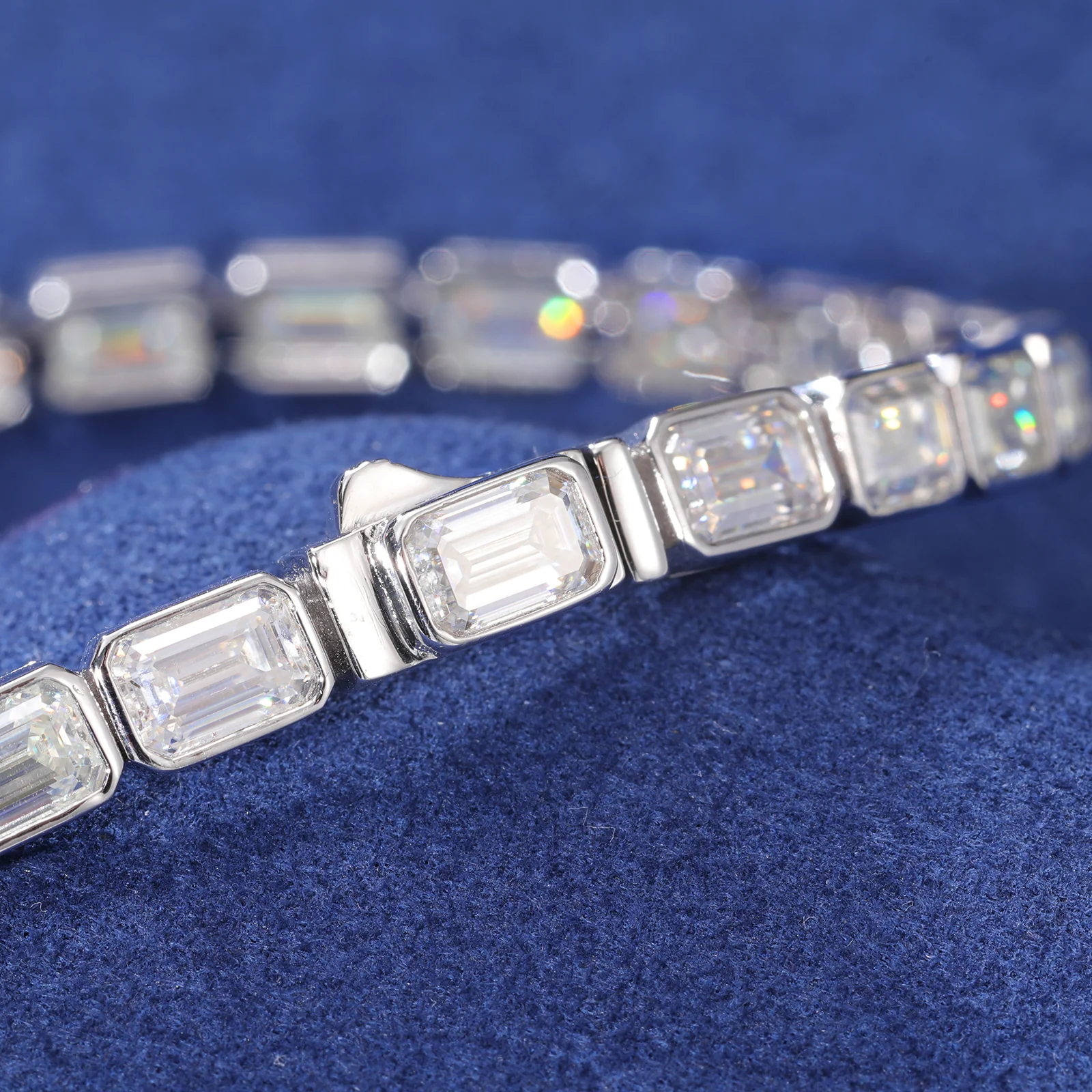 BAGUETTE MOISSANITE DIAMOND TENNIS BRACELET IN STERLING SILVER {STYLE 2} - Image 3