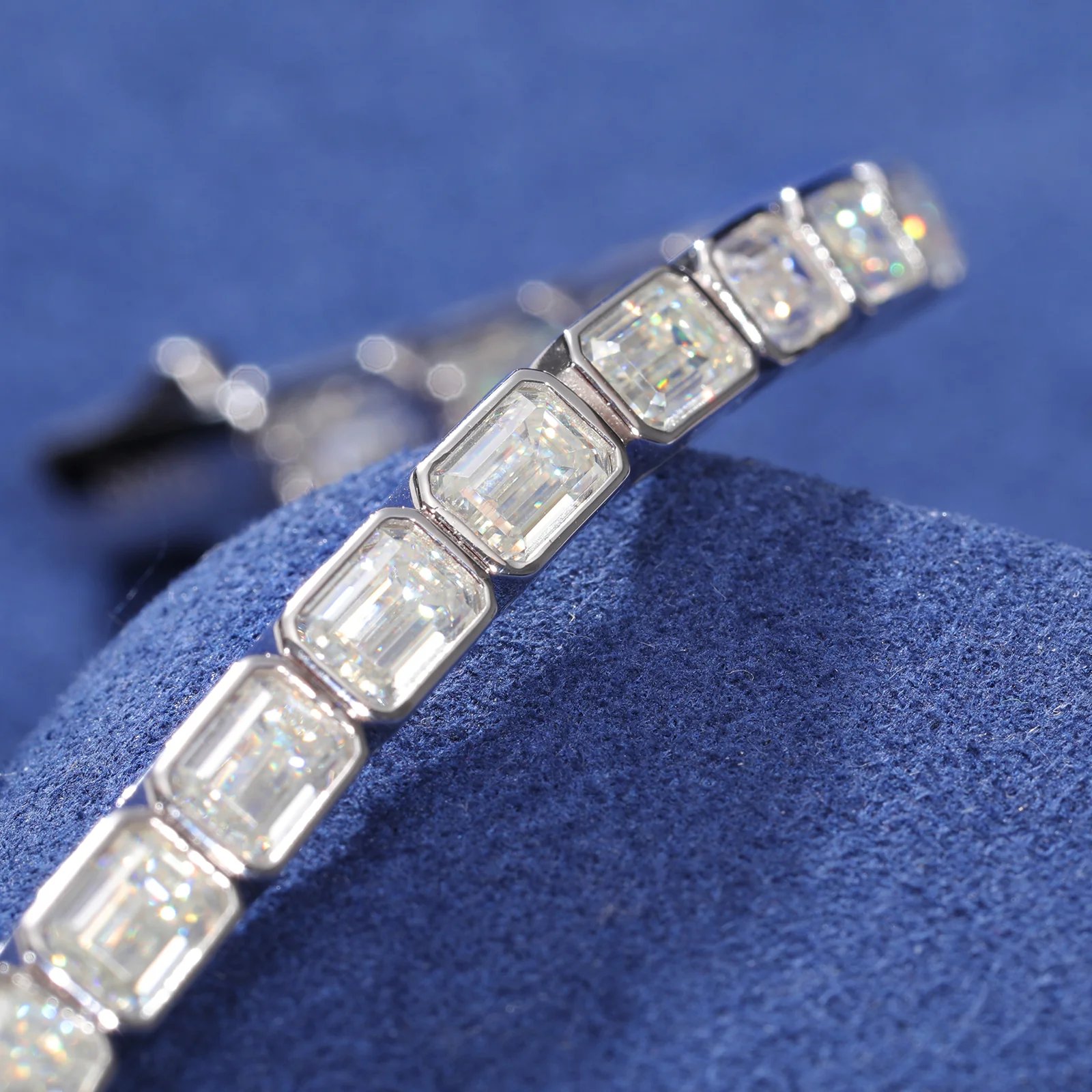 BAGUETTE MOISSANITE DIAMOND TENNIS BRACELET IN STERLING SILVER {STYLE 2} - Image 4