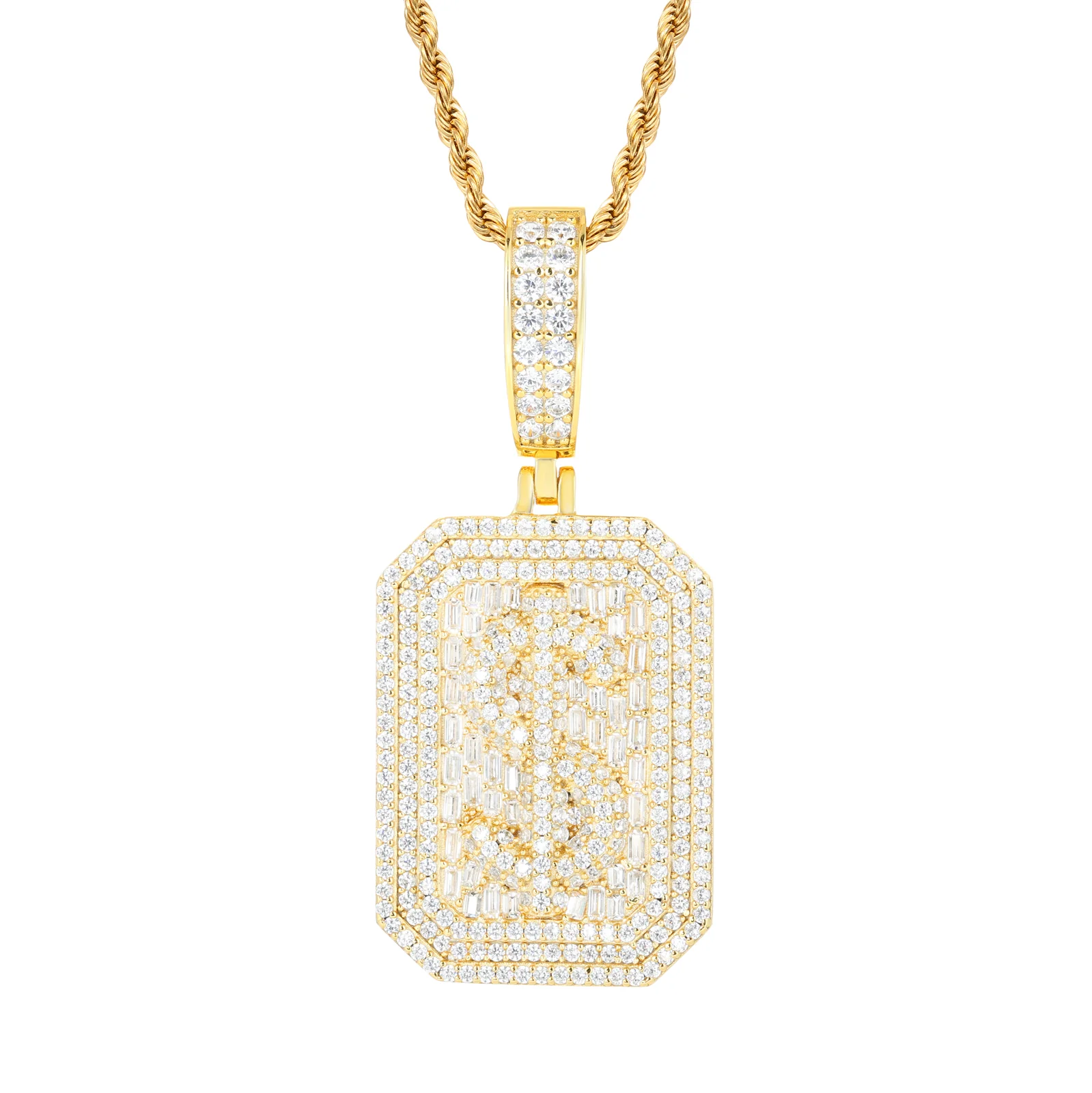 BAGUETTE MOISSANITE DOLLAR SIGN PENDANT IN STERLING SILVER - Image 3