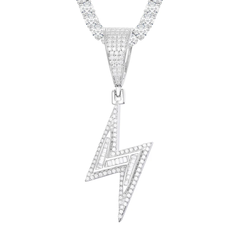 BAGUETTE MOISSANITE LIGHTNING PENDANT IN STERLING SILVER - Image 3