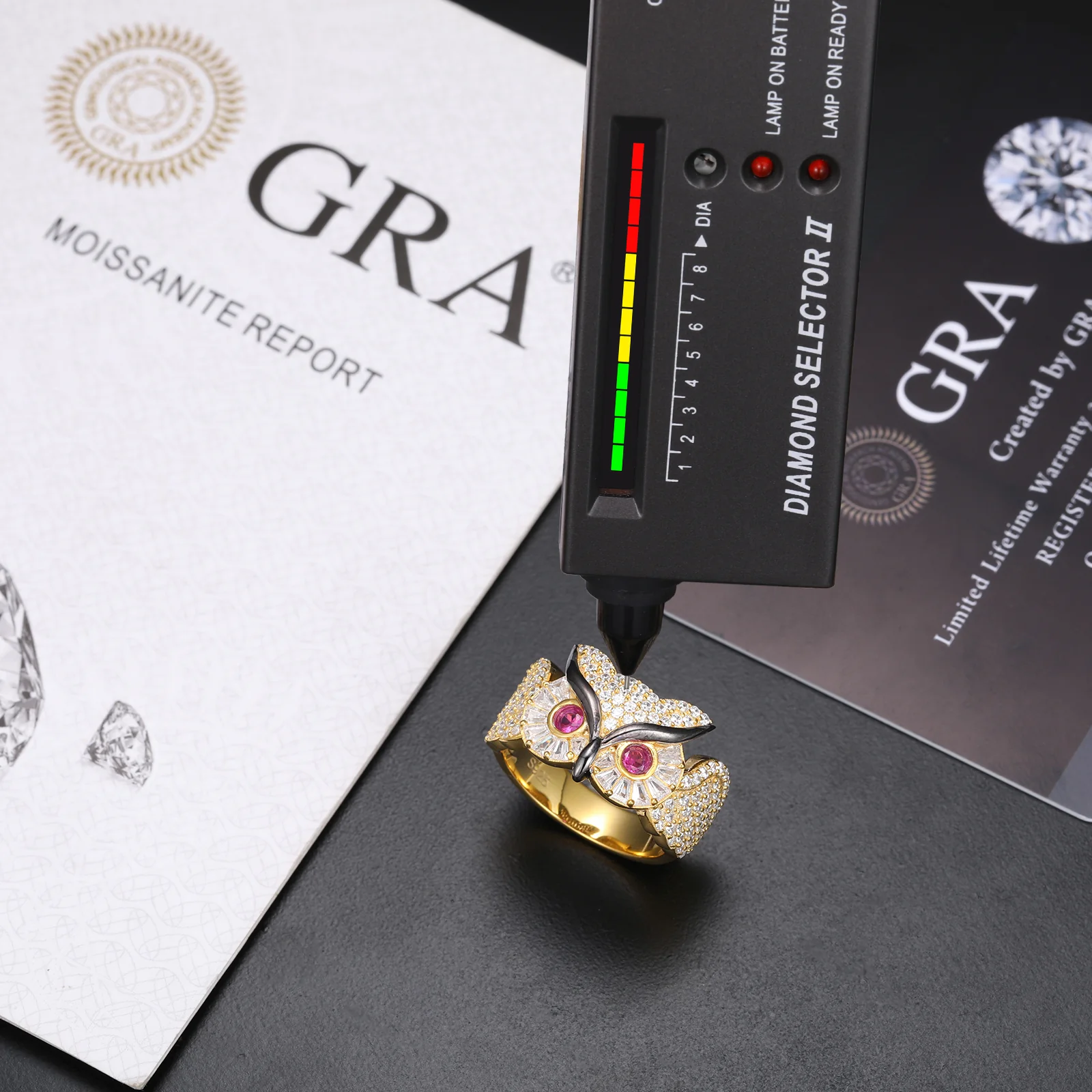 BAGUETTE MOISSANITE OWL RING IN STERLING SILVER - Image 6