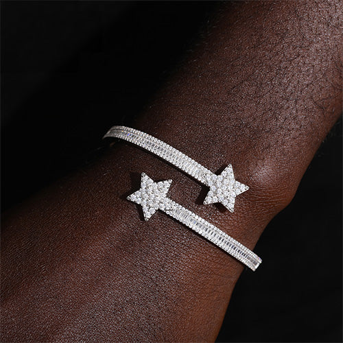BAGUETTE MOISSANITE STAR BANGLE BRACELET IN STERLING SILVER - Image 2