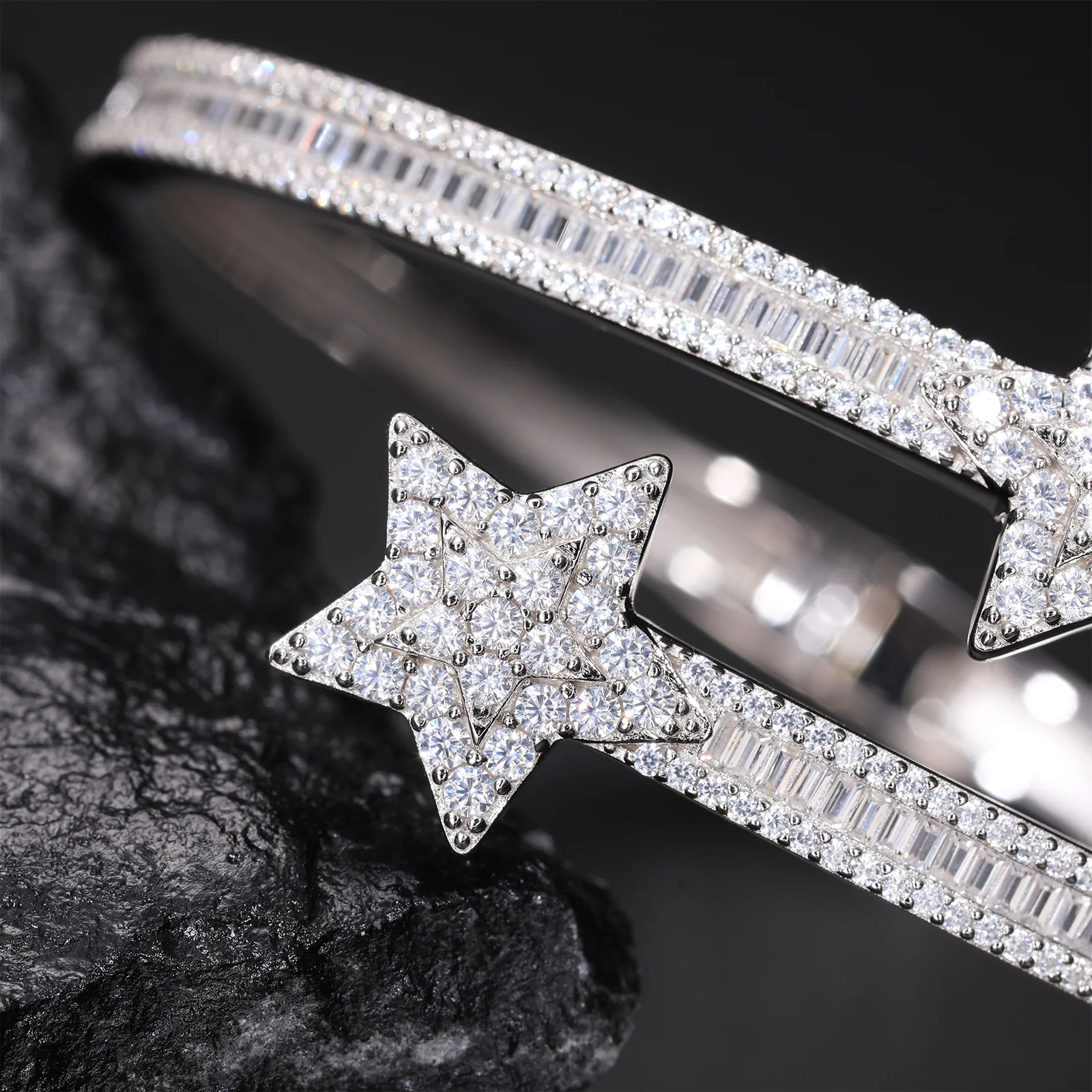 BAGUETTE MOISSANITE STAR BANGLE BRACELET IN STERLING SILVER - Image 4