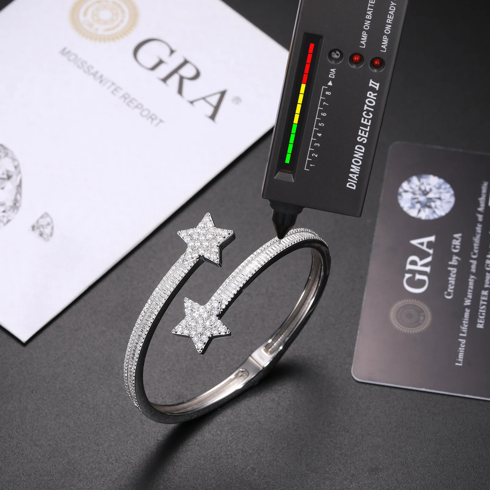 BAGUETTE MOISSANITE STAR BANGLE BRACELET IN STERLING SILVER - Image 5