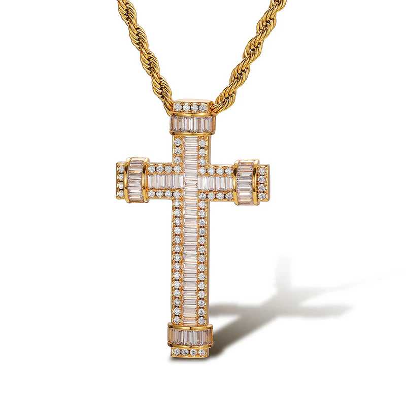 BAGUETTE RINGED MOISSANITE CROSS PENDANT IN STERLING SILVER - Image 5
