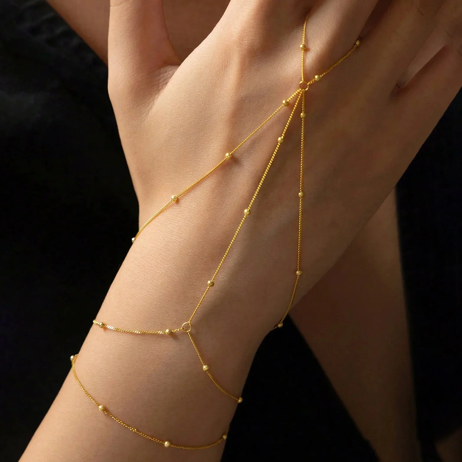 BALL BEAD CLASSIC HAND CHAIN BRACELET IN STERLING SILVER - Image 2