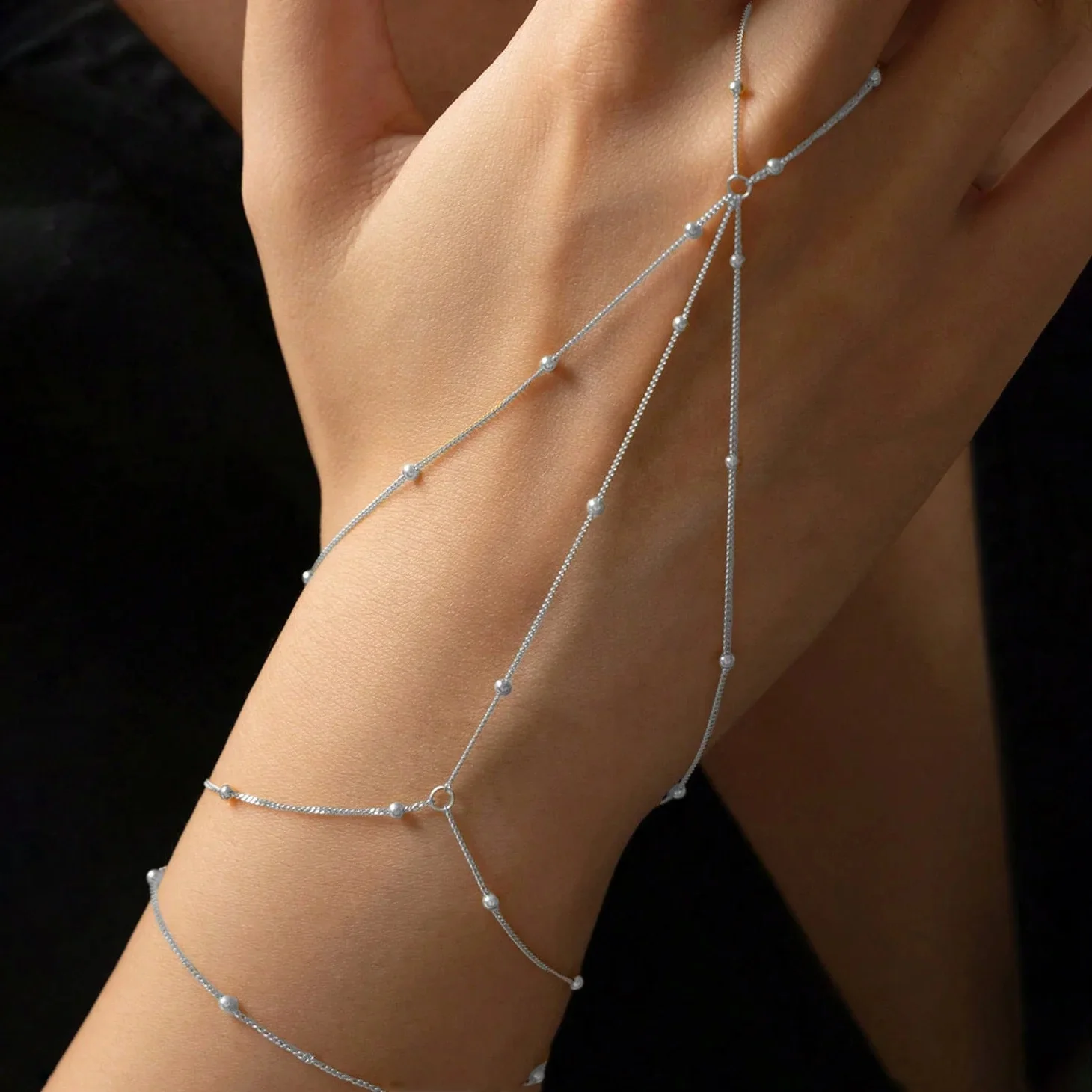 BALL BEAD CLASSIC HAND CHAIN BRACELET IN STERLING SILVER - Image 3