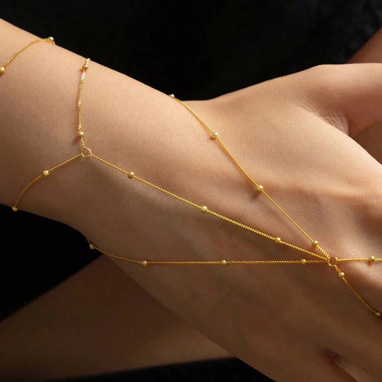 BALL BEAD CLASSIC HAND CHAIN BRACELET IN STERLING SILVER - Image 4