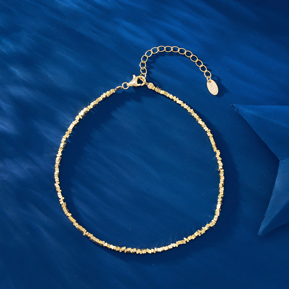 BEAD NUGGETS DAINTY BRACELET ANKLET IN STERLING SILVER - Image 3