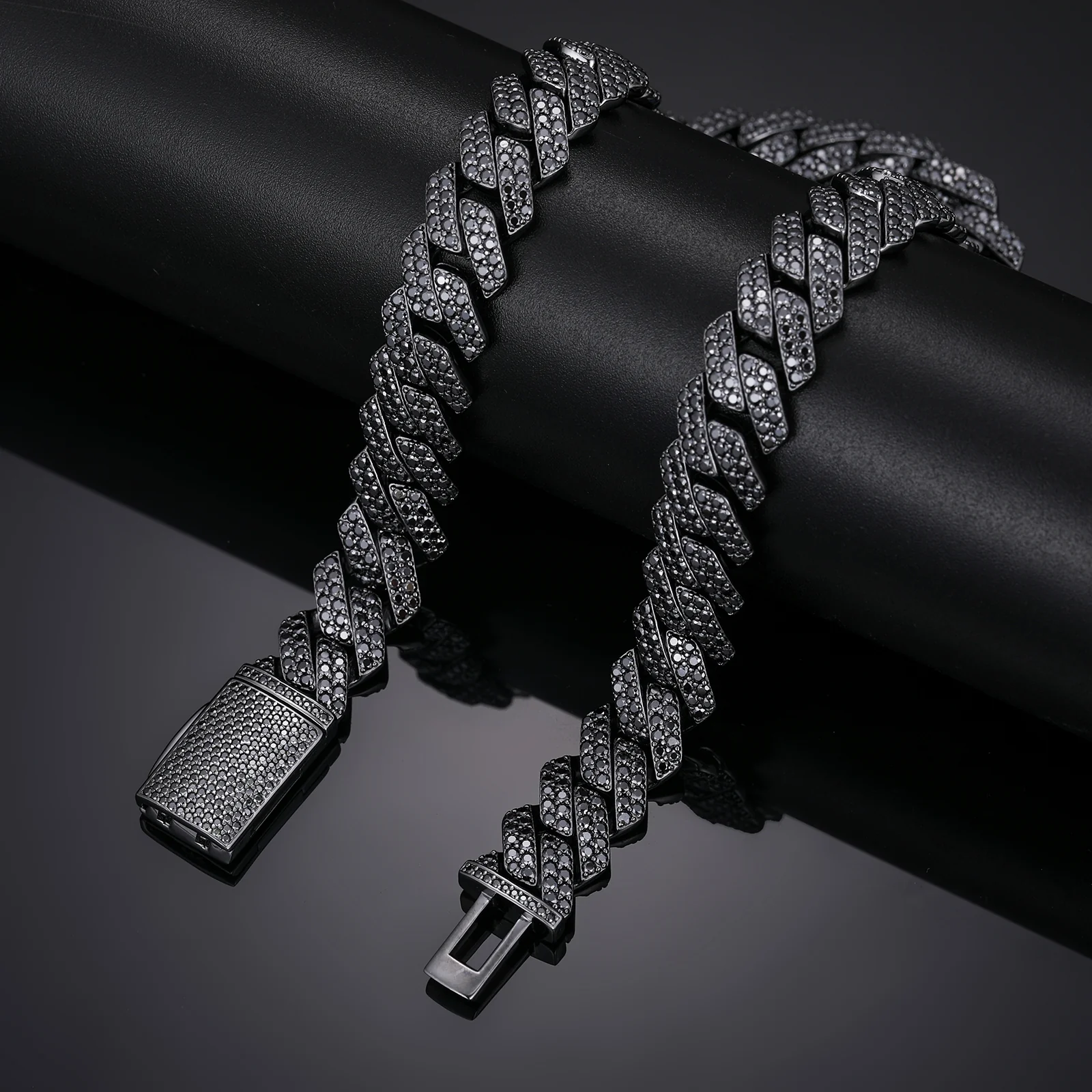 BLACK GOLD MOISSANITE CUBAN LINK CHAIN NECKLACE/BRACELET IN STERLING SILVER - Image 2