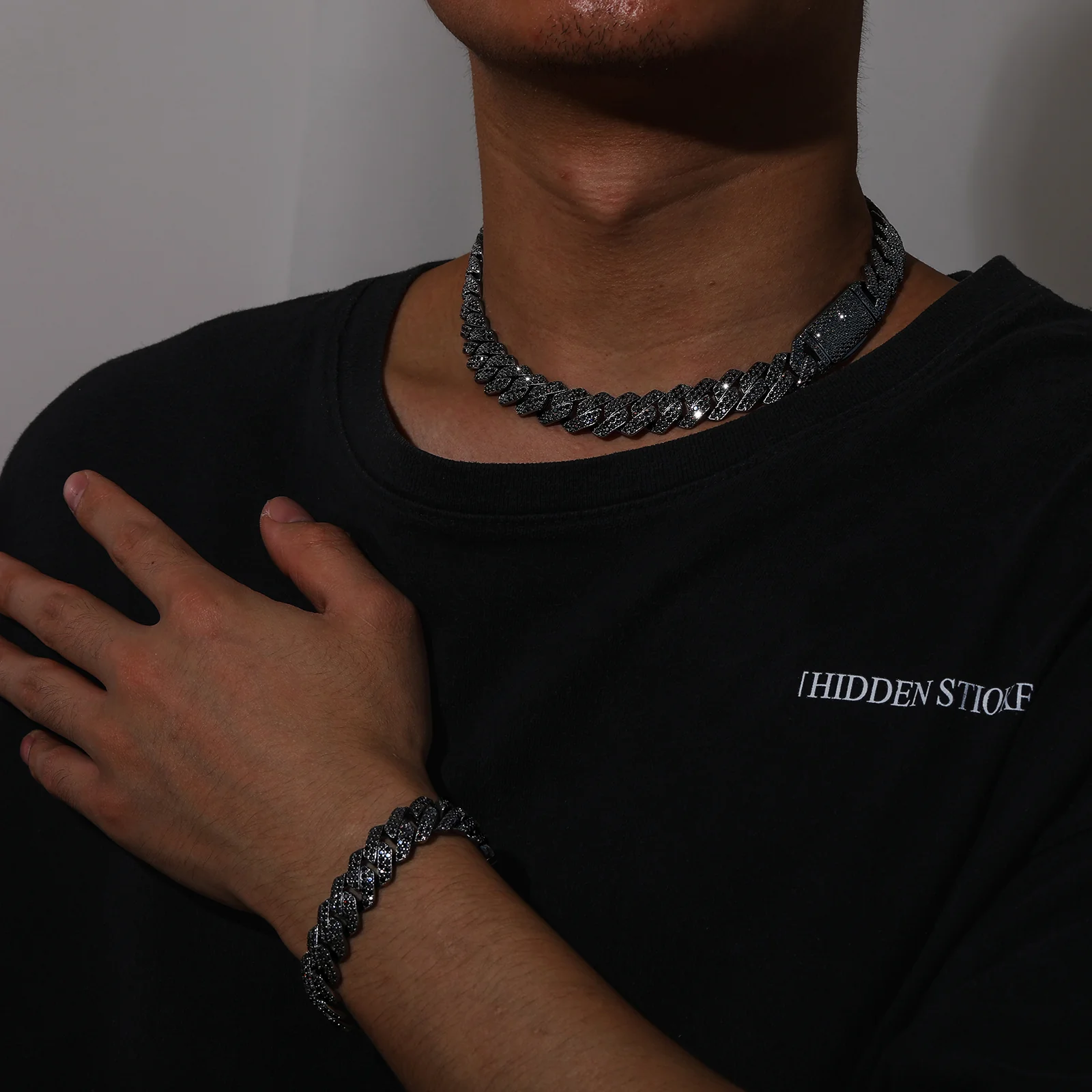 BLACK GOLD MOISSANITE CUBAN LINK CHAIN NECKLACE/BRACELET IN STERLING SILVER - Image 4