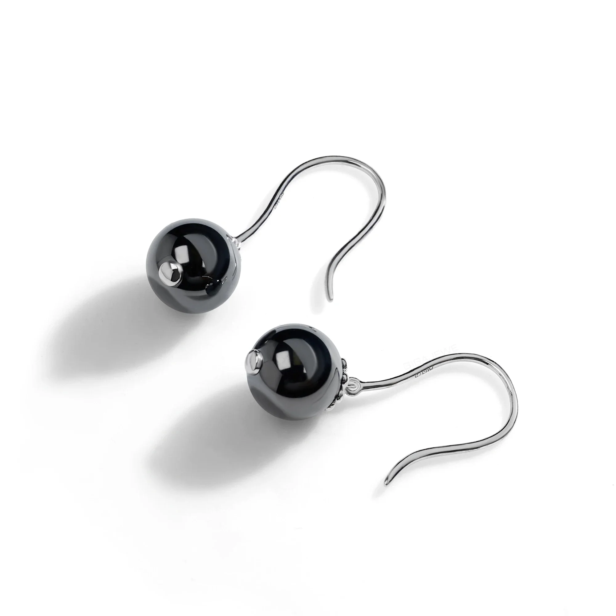 BLACK MOISSANITE BALL HOOP EARRING IN SOLID WHITE GOLD - Image 5