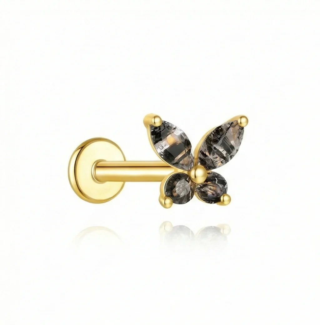 BLACK QUARTZ EAR STUDS IN STERLING SILVER - Image 13