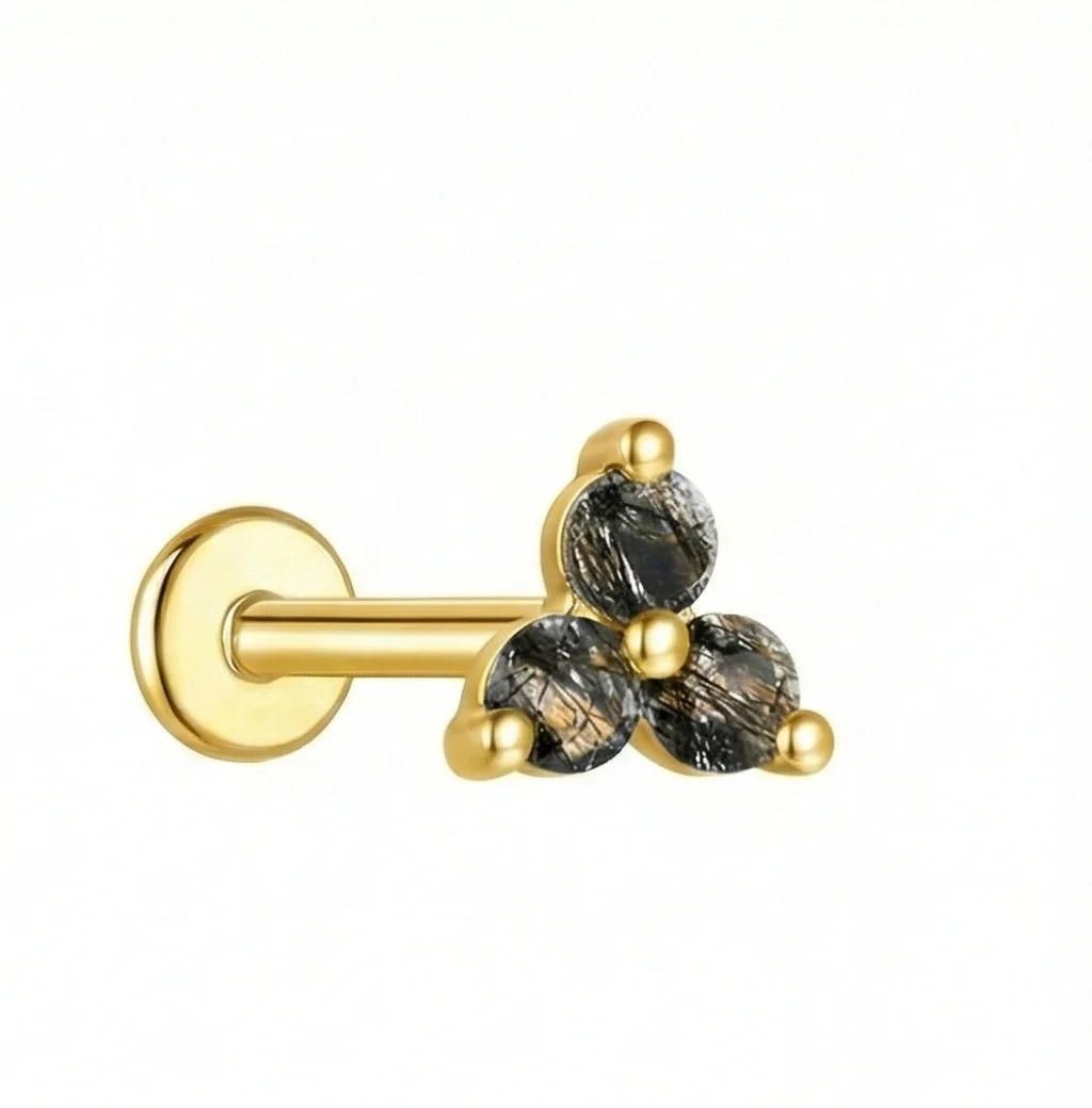 BLACK QUARTZ EAR STUDS IN STERLING SILVER - Image 18
