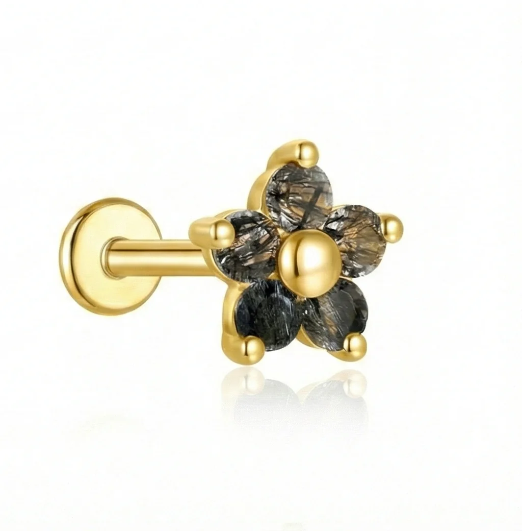 BLACK QUARTZ EAR STUDS IN STERLING SILVER - Image 19