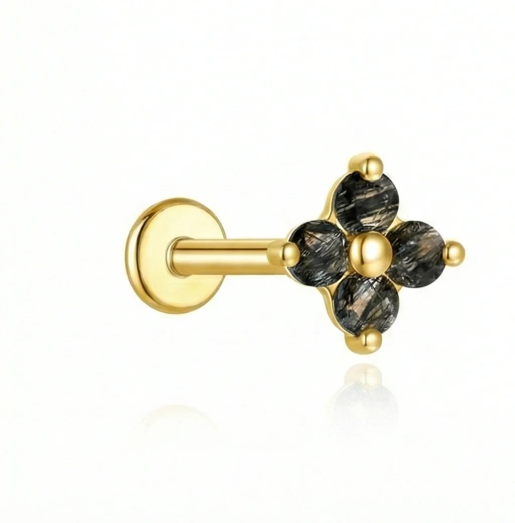BLACK QUARTZ EAR STUDS IN STERLING SILVER - Image 20