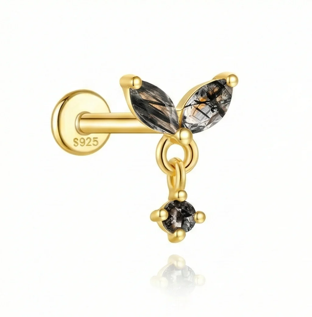 BLACK QUARTZ EAR STUDS IN STERLING SILVER - Image 5