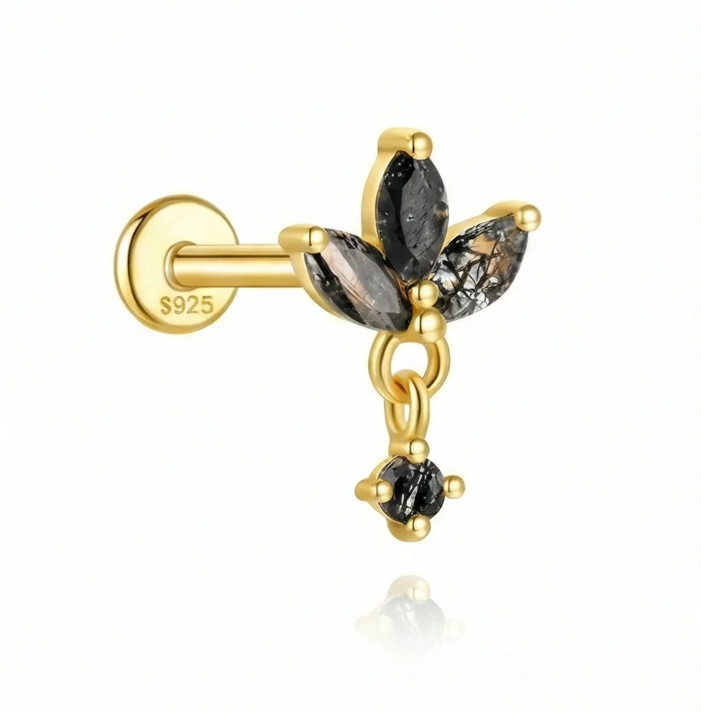 BLACK QUARTZ EAR STUDS IN STERLING SILVER - Image 6