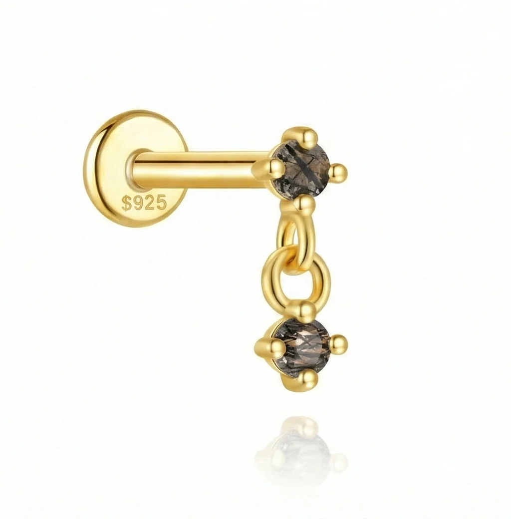 BLACK QUARTZ EAR STUDS IN STERLING SILVER - Image 7