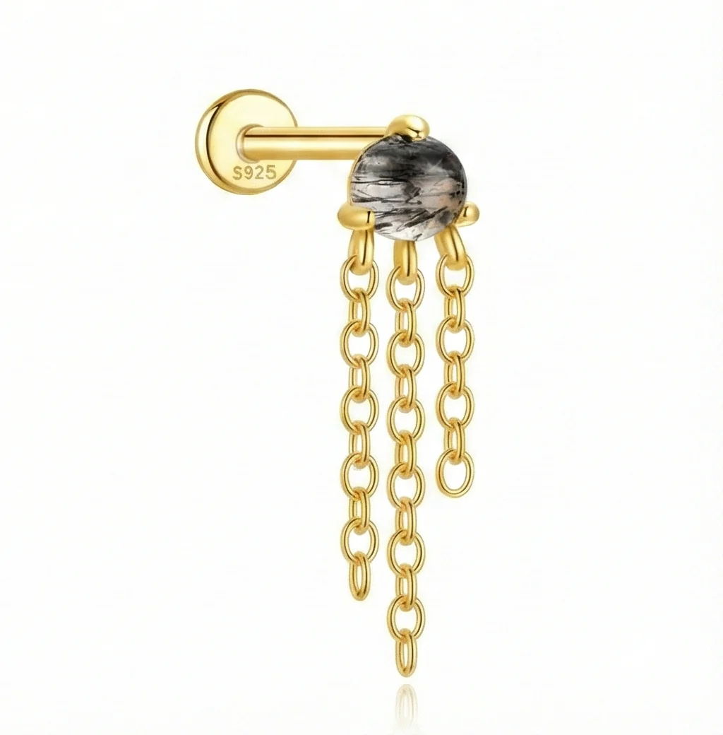 BLACK QUARTZ EAR STUDS IN STERLING SILVER - Image 8