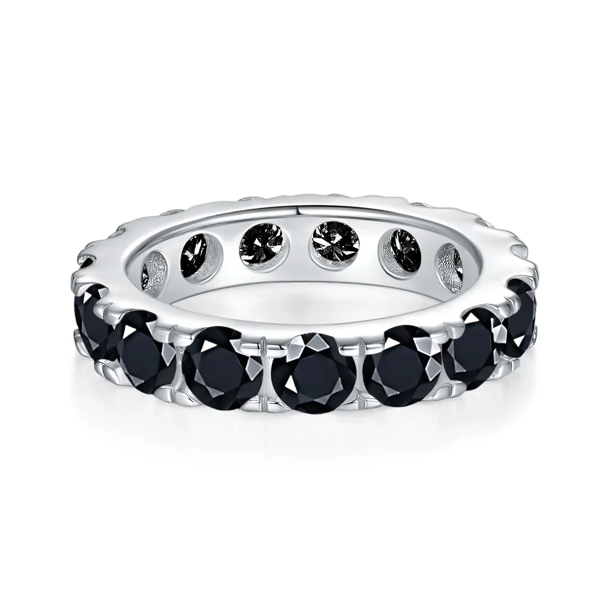 BLACK ROUND MOISSANITE ETERNITY BAND RING IN STERLING SILVER - Image 2