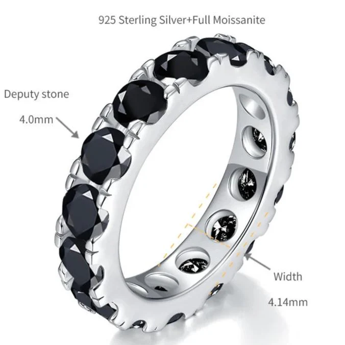 BLACK ROUND MOISSANITE ETERNITY BAND RING IN STERLING SILVER - Image 4