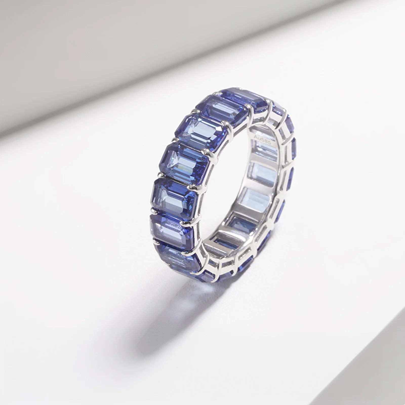 LAB GROWN SAPPHIRE GEMSTONE BLUE ETERNITY RING IN 14K SOLID GOLD - Image 11