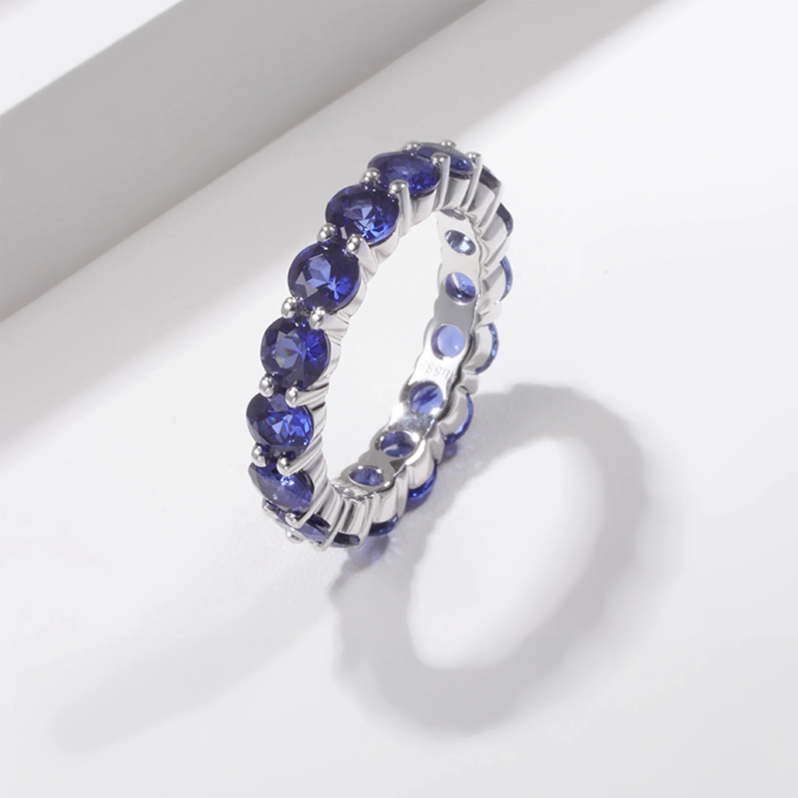 LAB GROWN SAPPHIRE GEMSTONE BLUE ETERNITY RING IN 14K SOLID GOLD - Image 12